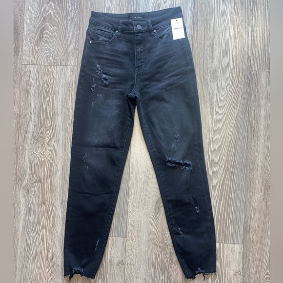 Risen Tapered Black Distressed Denim Jeans - Picture 2 of 4